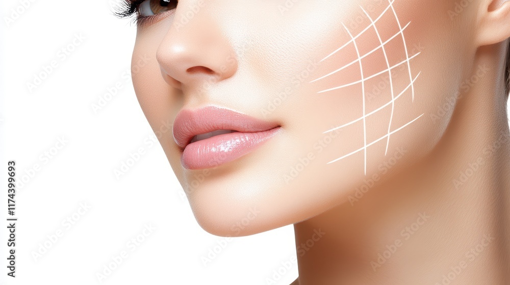 Fototapeta premium Intriguing lines, a captivating portrait of woman with artistic lines on her face