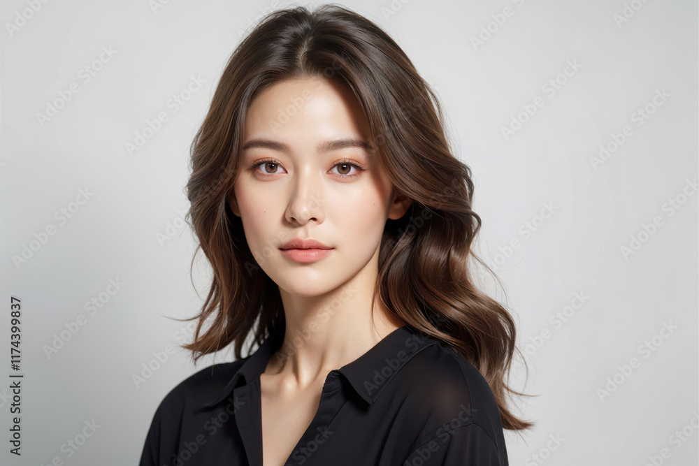 A woman with long brown hair and a black shirt A woman with long brown hair and a black shirt