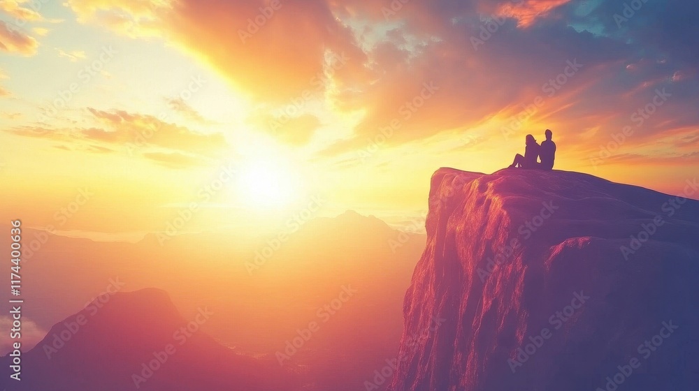 Colorful Sunset Over Ocean from Cliff Edge Colorful Sunset Over Ocean from Cliff Edge