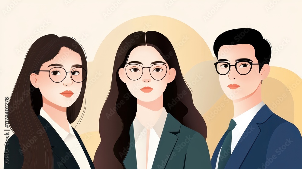 Confident and stylish, three people in business attire redefine modern office fashion Confident and stylish, three people in business attire redefine modern office fashion