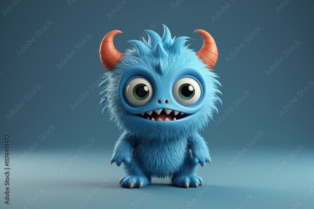 Obraz premium a close up of a blue furry monster with horns and big eyes