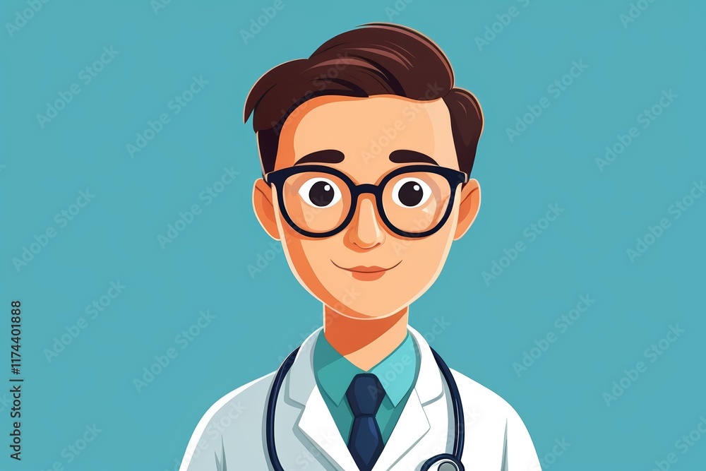 cartoon doctor with stethoscope and glasses on blue background cartoon doctor with stethoscope and glasses on blue background
