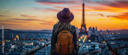 Fototapeta Naklejka Na Ścianę i Meble -  Traveler female Exploring the Cityscape of Paris