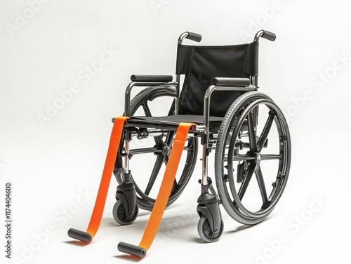 Modern wheelchair with orange straps on a white background photo