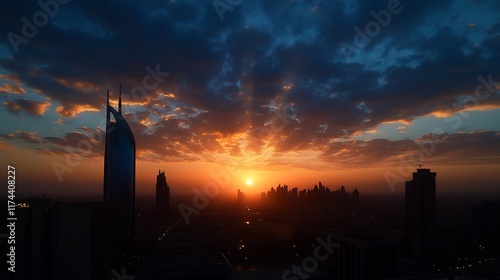 Dubai Skyline at Sunset: A Dramatic Silhouette