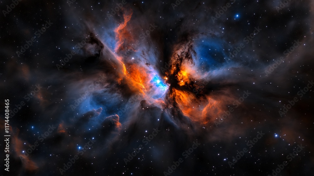 Cosmic Nebula: Celestial Dance of Orange and Blue Hues Cosmic Nebula: Celestial Dance of Orange and Blue Hues