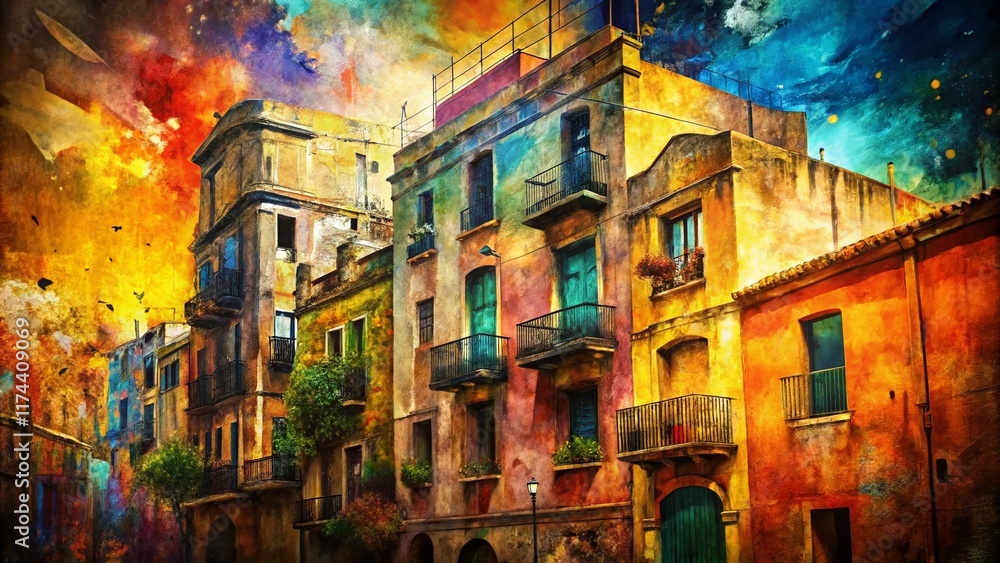 Fototapeta premium Abstract Grunge Background: Brush Strokes, Stains, Paper Texture - Architectural Photography