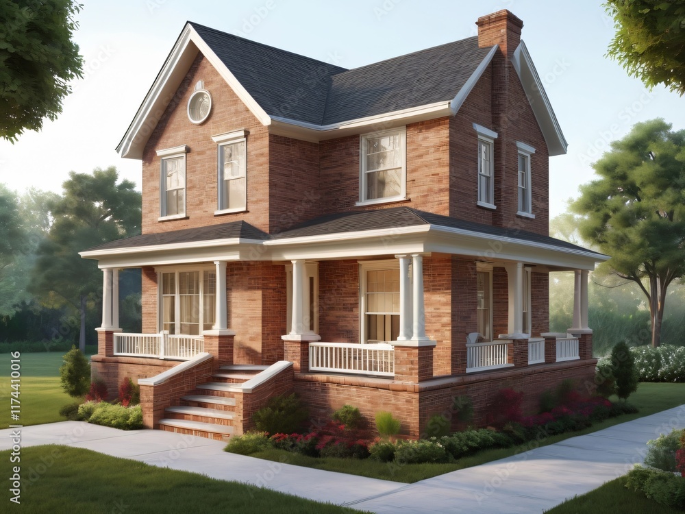 Charming Brick House Suburban Home Front Porch Landscaping Charming Brick House Suburban Home Front Porch Landscaping