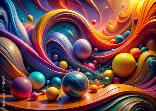 Abstract Minimalist Art: Organic Forms in Vibrant Fluid Motion