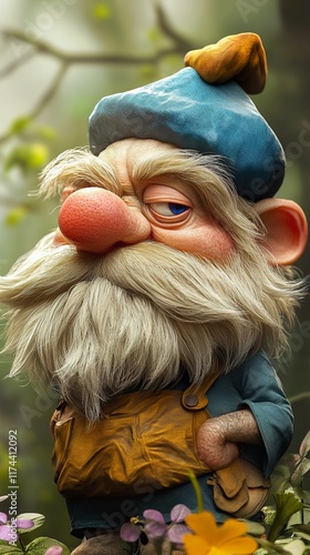 Whimsical Gnome in a Garden: A Digital Fantasy Portrait photo