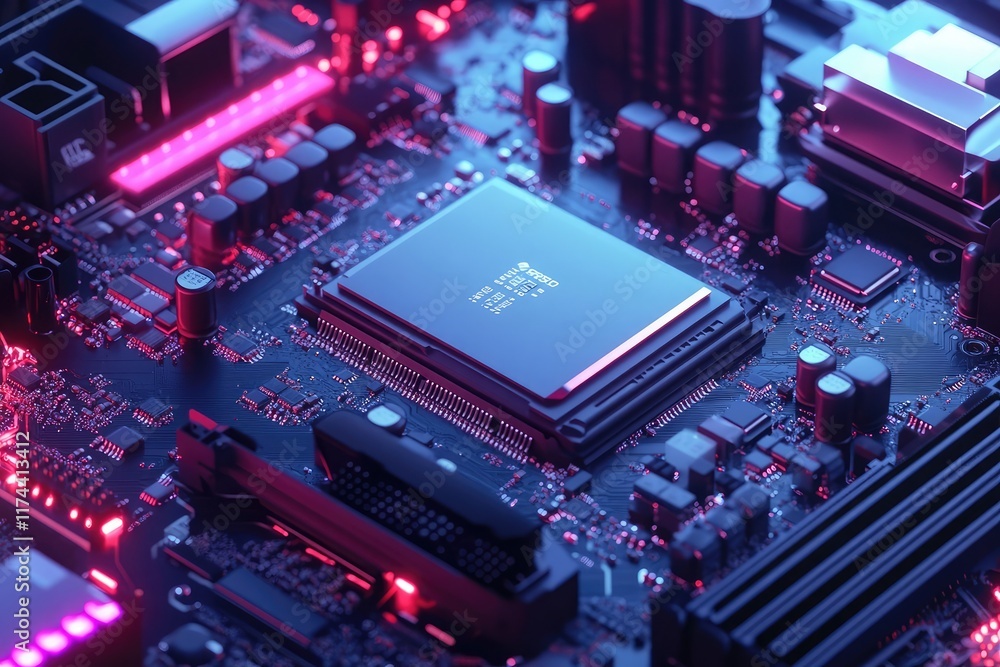 Fototapeta premium Computer hardware maintenance visuals showcasing a technician repairing a CPU on a motherboard