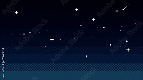 Sky with stars.background in pixel art. Vector illustration.	
