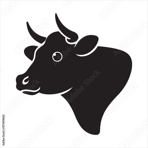 Bull Head Logo, Farm Animal Vector, Livestock Illustration, Company Brand Icon. Black silhouette with head bull. Buffalo head vector icon. Angry animal. Vector logo.
