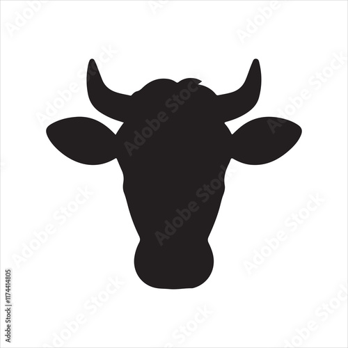 Bull Head Logo, Farm Animal Vector, Livestock Illustration, Company Brand Icon. Black silhouette with head bull. Buffalo head vector icon. Angry animal. Vector logo.
