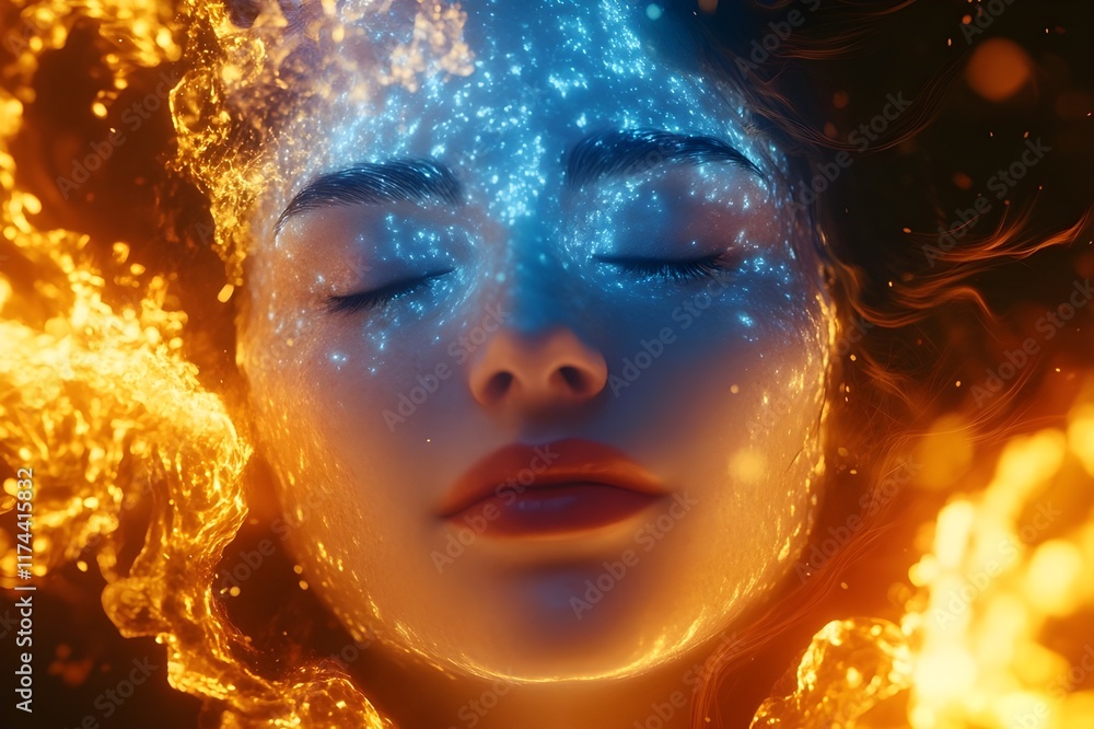 An abstract female face with closed eyes. Abstract art, ethereal beauty. An abstract female face with closed eyes. Abstract art, ethereal beauty.