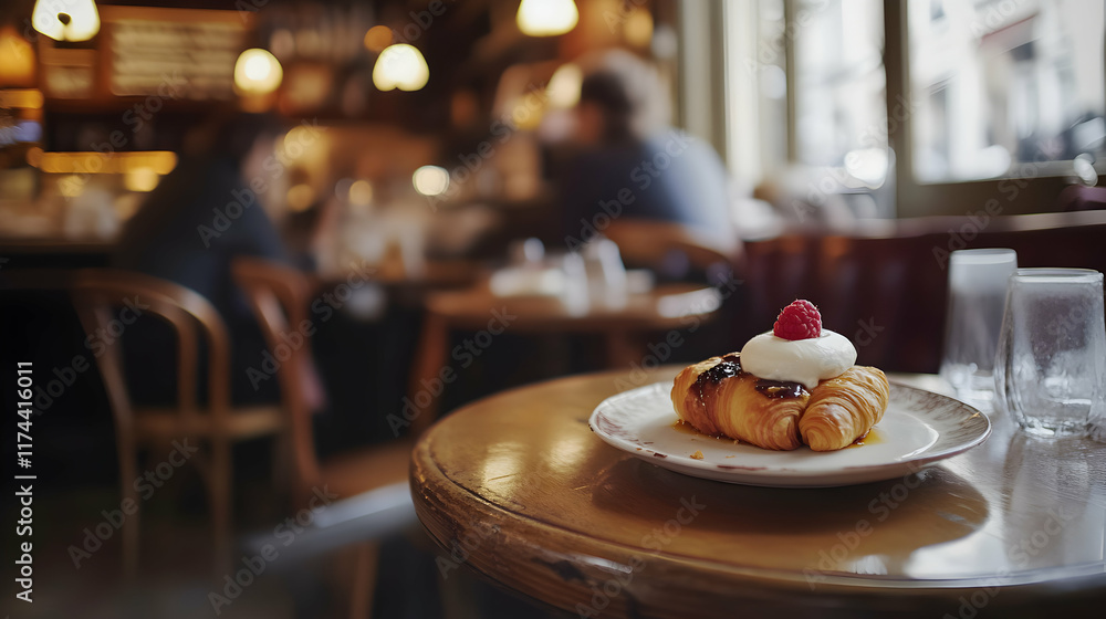Obraz premium Delicious Croissant Dessert Served In Parisian Cafe