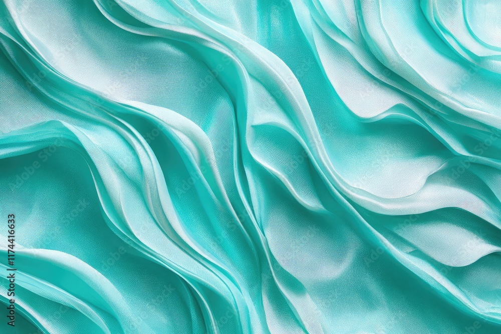 Fototapeta premium Cool mint and turquoise silk-inspired background with soft wave lines and a shimmering finish, perfect for fresh and calming visuals