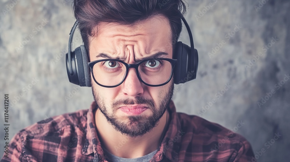 Obraz premium Engaged Customer Support Representative Listening Attentively with Headphones in Office Setting