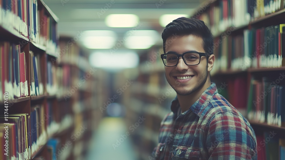Middle Eastern Student Smiling in Library During Study Abroad Program Experience Middle Eastern Student Smiling in Library During Study Abroad Program Experience