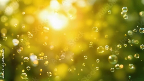 Wallpaper Mural Slow motion of the abstract air bubbles on sunny yellow green sunny nature bokeh background. Torontodigital.ca