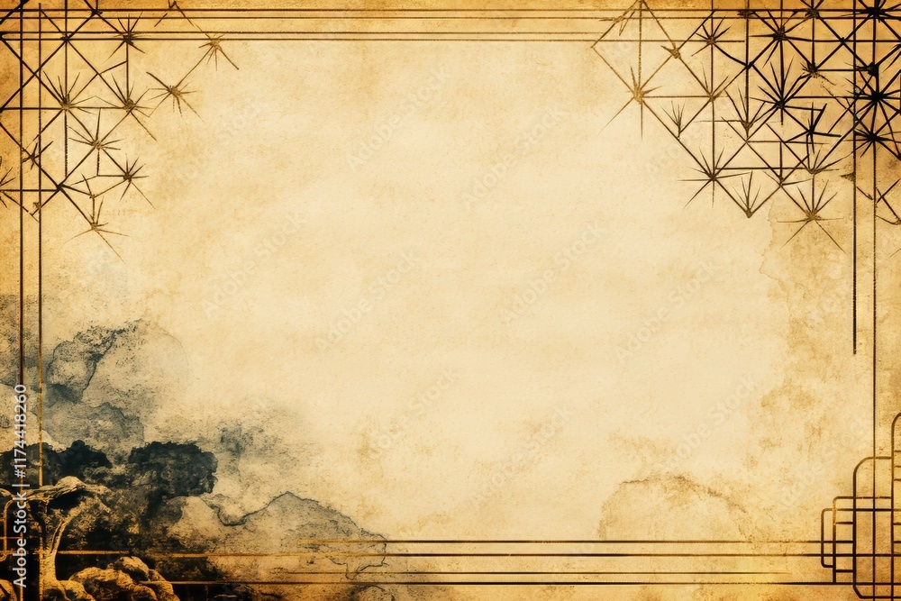 Fototapeta premium Elegant vintage background with intricate geometric border design.