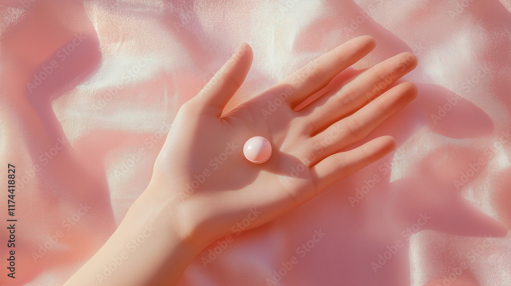 Hand with White Vitamin Capsule, Simple and Elegant Minimalist Concept Hand with White Vitamin Capsule, Simple and Elegant Minimalist Concept