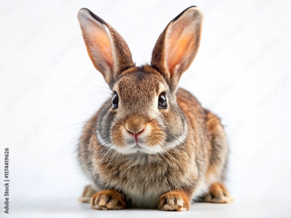 Fototapeta premium Adorable Brown & Gray Bunny Rabbit on White Background - Cute Pet Stock Photo