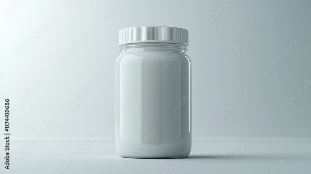 Protein Jar Product Shot: Clear Container with White Lid and Color Gradient Effects Protein Jar Product Shot: Clear Container with White Lid and Color Gradient Effects