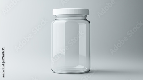 Transparent Protein Jar with White Cap on White Background, Photorealistic 4-Liter Capacity photo