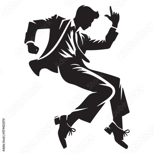 Jive Silhouette Vector Illustration, Solid White Background.