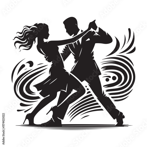 Jive Silhouette Vector Illustration, Solid White Background.