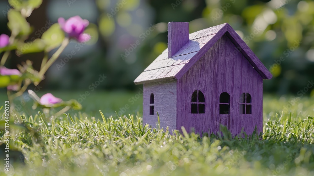 Wooden house model on the grass in garden. Wooden house model on the grass in garden.