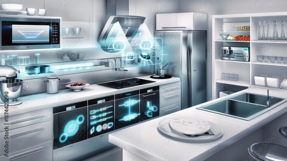 High Tech modern kitchen, AI generated image High Tech modern kitchen, AI generated image