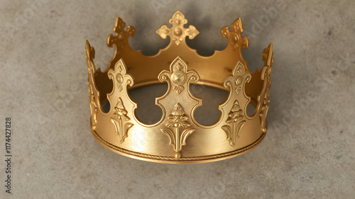 Create a medieval king crown, plain gold, top view photo