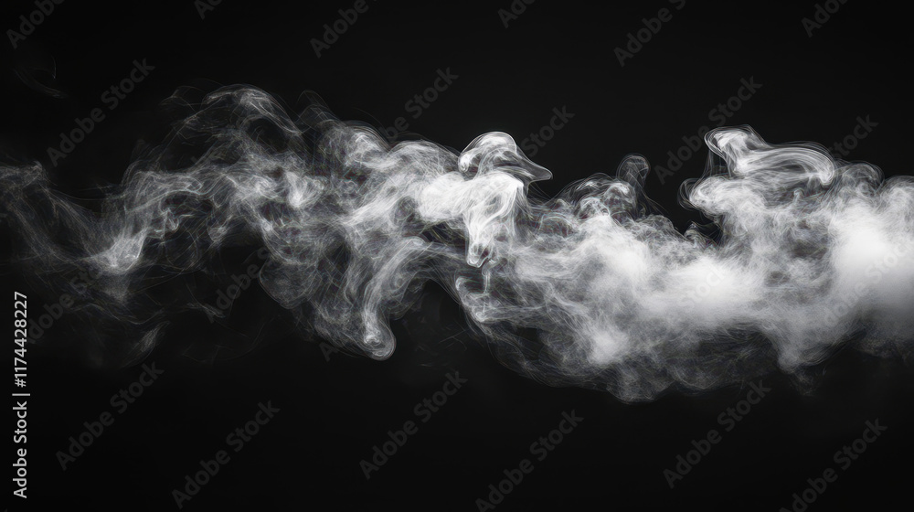 Obraz premium Abstract Smoke Swirls: A captivating display of ethereal white smoke gracefully swirling against a stark black backdrop, evoking a sense of mystery and intrigue. 