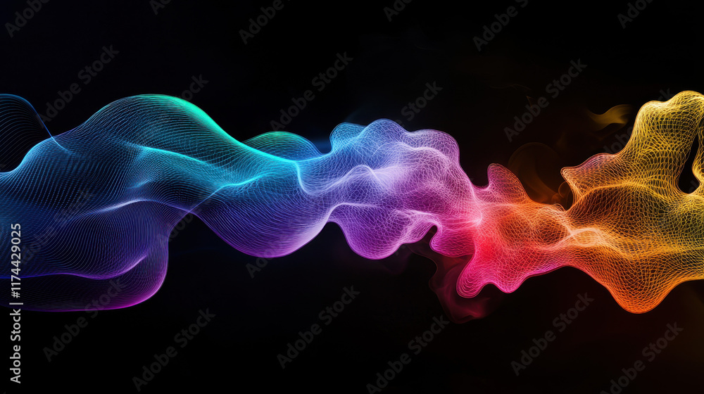 Fototapeta premium Rainbow Nebula: Abstract digital art featuring vibrant, flowing, colorful smoke or nebula. Perfect for backgrounds, technology, music, and design projects.