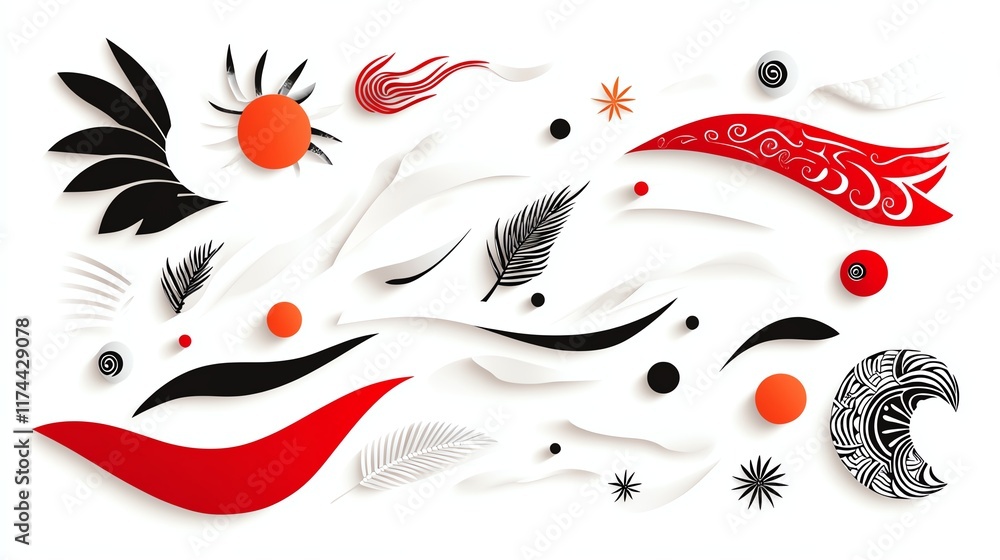 Naklejka premium Abstract shapes and patterns with bold colors create a dynamic composition, ideal for creative projects and design inspiration.