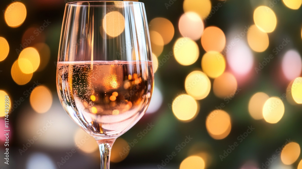 Sparkling rose wine in a glass against a bokeh background. Sparkling rose wine in a glass against a bokeh background.