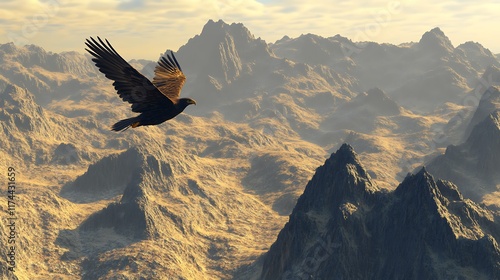 Majestic Eagle Soaring Over a Breathtaking Mountain Range