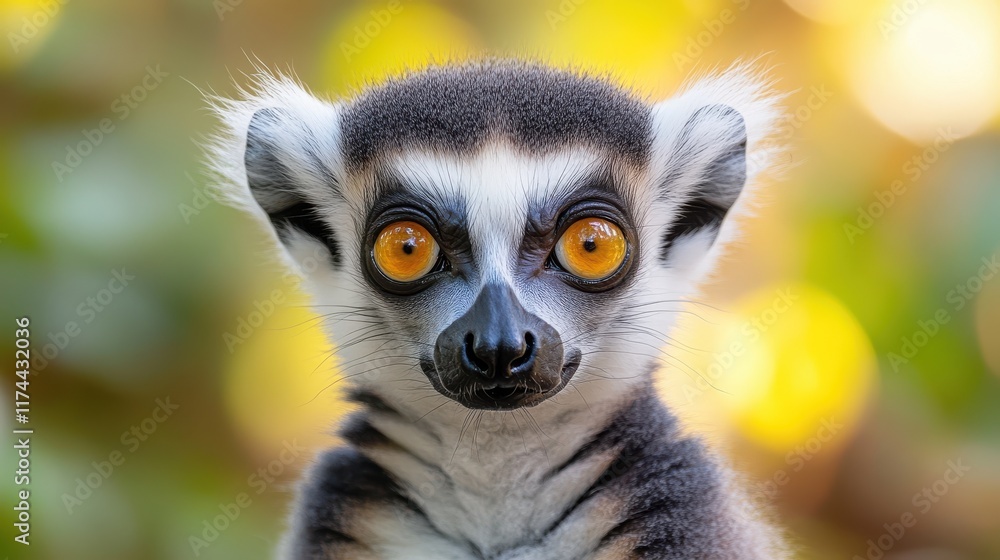 Obraz premium A stunning portrait of a Lemur Catta, featuring its expressive eyes and soft fur, standing out in a raw, natural background, highlighting its curious nature.