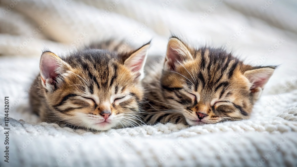 Adorable Striped Kittens Napping on White Blanket - Funny Sleeping Pose Adorable Striped Kittens Napping on White Blanket - Funny Sleeping Pose