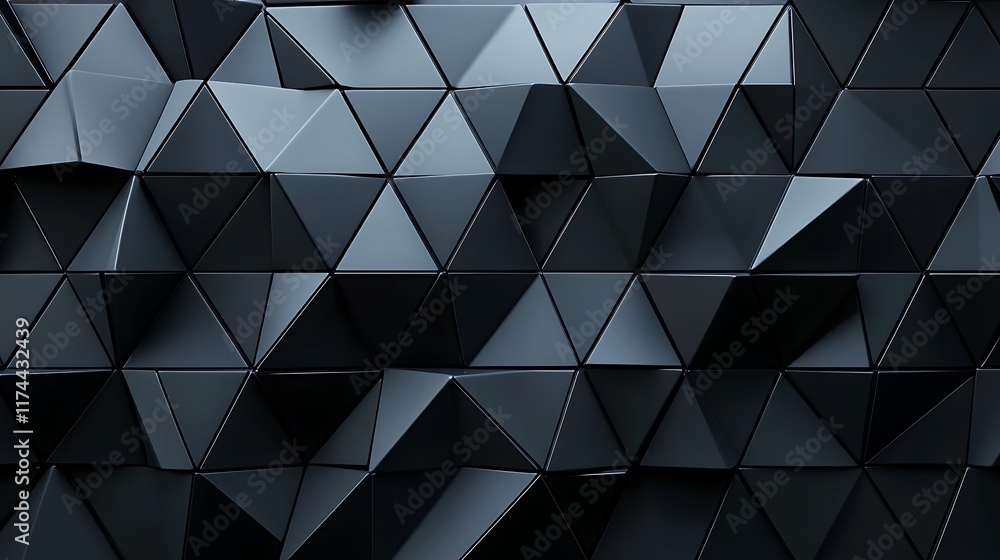 Obraz premium A modern semigloss triangular tile wall with 3D black block accents and sleek finishes
