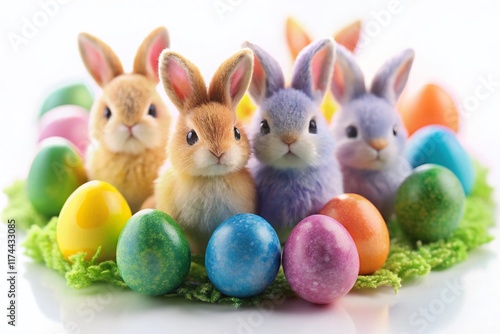 Wallpaper Mural Adorable Tilt-Shift Easter Bunnies & Eggs: Festive Spring Stock Photo Torontodigital.ca