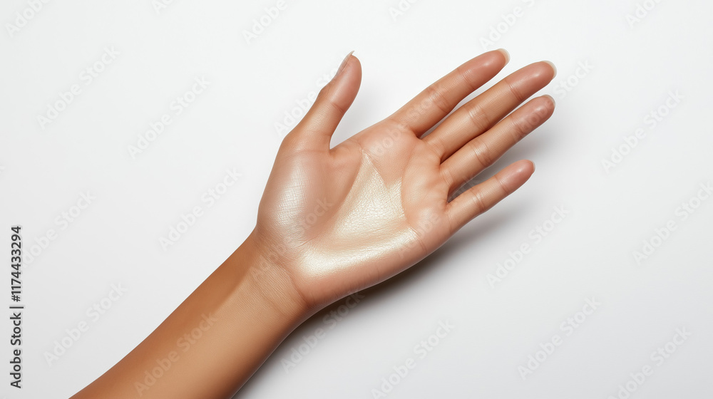 Perfectly Groomed Female Hand Displayed on White Backdrop Highlighting Natural Beauty and Skincare Perfectly Groomed Female Hand Displayed on White Backdrop Highlighting Natural Beauty and Skincare