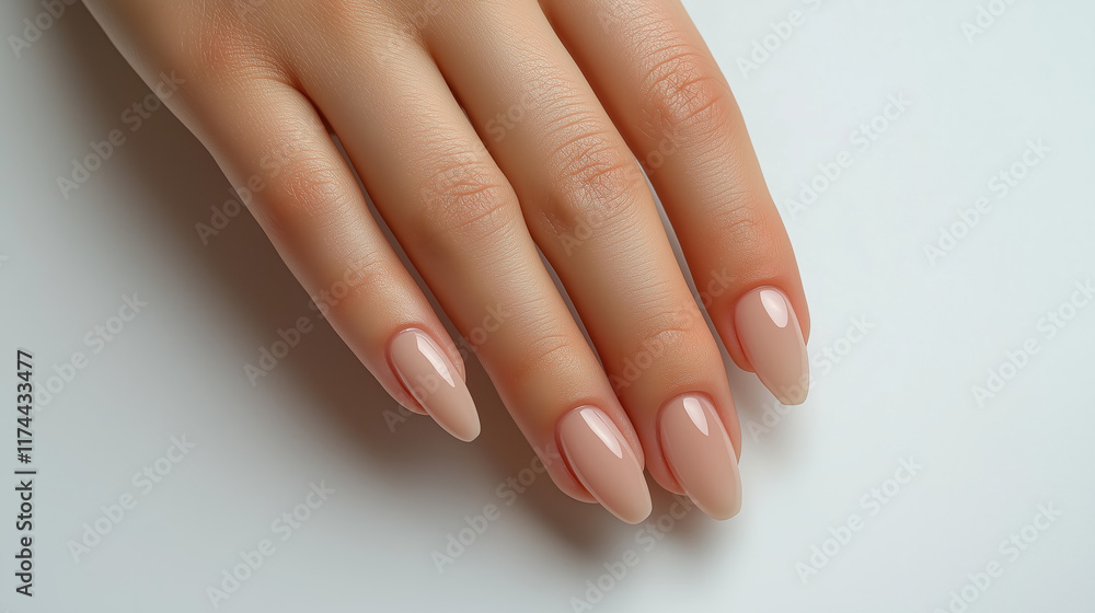 Human Hand with Extended Fingers Seen from the Top, Featuring Glossy Smooth Skin on White Background Human Hand with Extended Fingers Seen from the Top, Featuring Glossy Smooth Skin on White Background