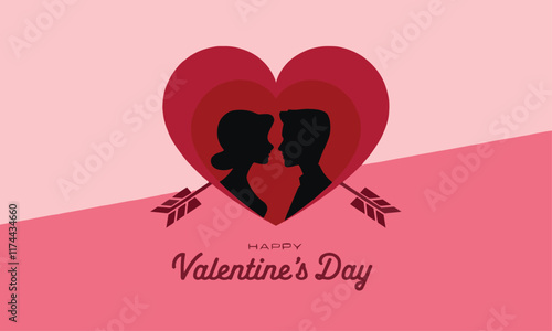 Valentine's Day background vector silhouette of a couple in a heart is easily editable.