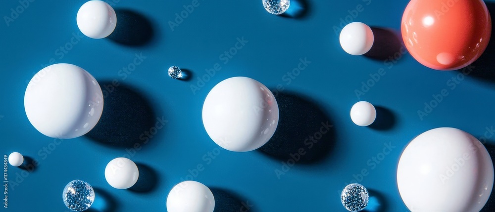 Abstract 3D spheres pattern glossy balls white and orange blue background design eleme Abstract 3D spheres pattern glossy balls white and orange blue background design eleme