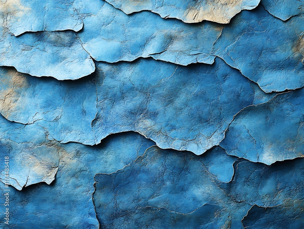 Close-Up Photo: Deeply Textured Blue Paint Flaking Beautifully Outdoors. AI Generated Close-Up Photo: Deeply Textured Blue Paint Flaking Beautifully Outdoors. AI Generated