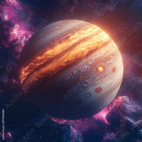 Majestic Gas Giant in Deep Space with Vibrant Nebula Background - made with Generative AI photo