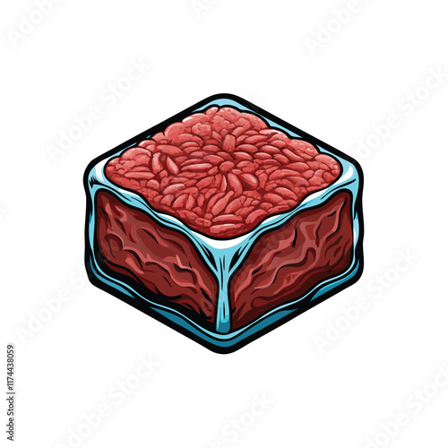 A close-up photograph of a frozen block of ground beef inside a vacuum-sealed plastic bag.